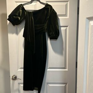 Velvet Green Off Shoulder Midi Dress